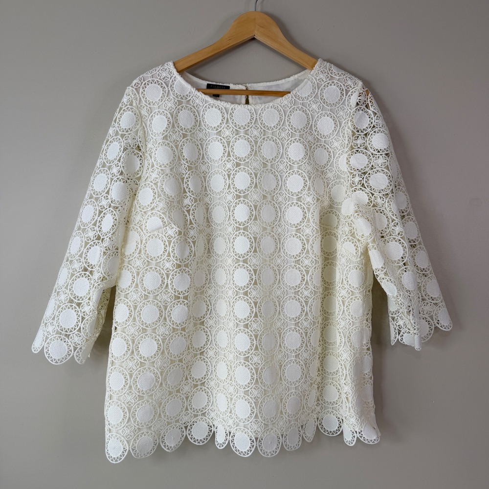 Talbots 2X Petite Cream Medallion Lace Top 3/4 Sleeve Special Wedding Graduation